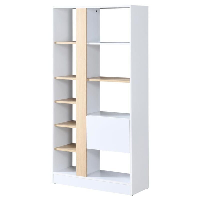 Vente-unique - Bibliothèque avec 1 porte et 7 étagères - Naturel et Blanc - calenia