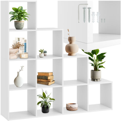 Tectake – Bibliothèque moderne 130x29x130 cm avec 10 compartiments cubes ouverts – Capacité de charge 100 kg – Montage rapide et facile d'entretien
