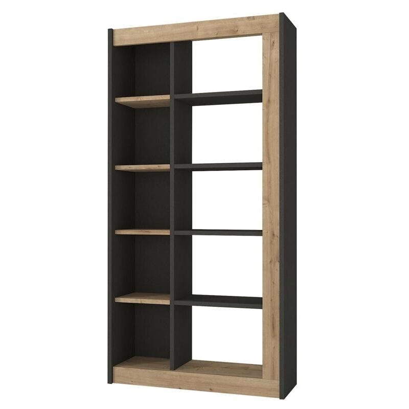 Vente-unique - Bibliothèque avec 10 niches - Naturel clair et anthracite - silomai