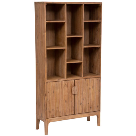 Bibliothèque avec 2 portes en bois d'acacia coloris Beige moyen - Longueur  95 x Profondeur 35  x Hauteur 190 cm