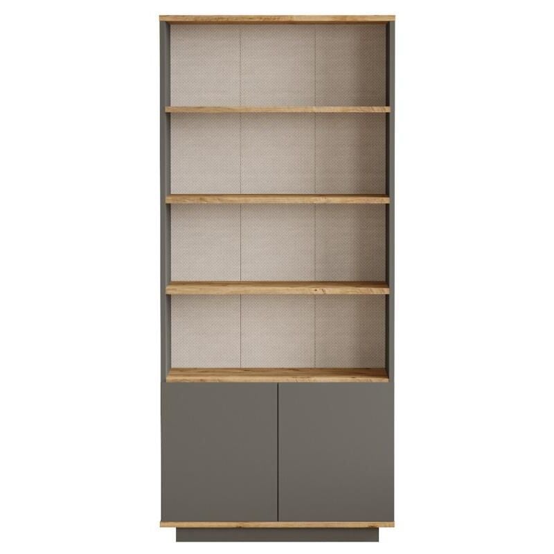 Vente-unique - Bibliothèque avec 2 portes et 4 niches - Anthracite et naturel - lotula
