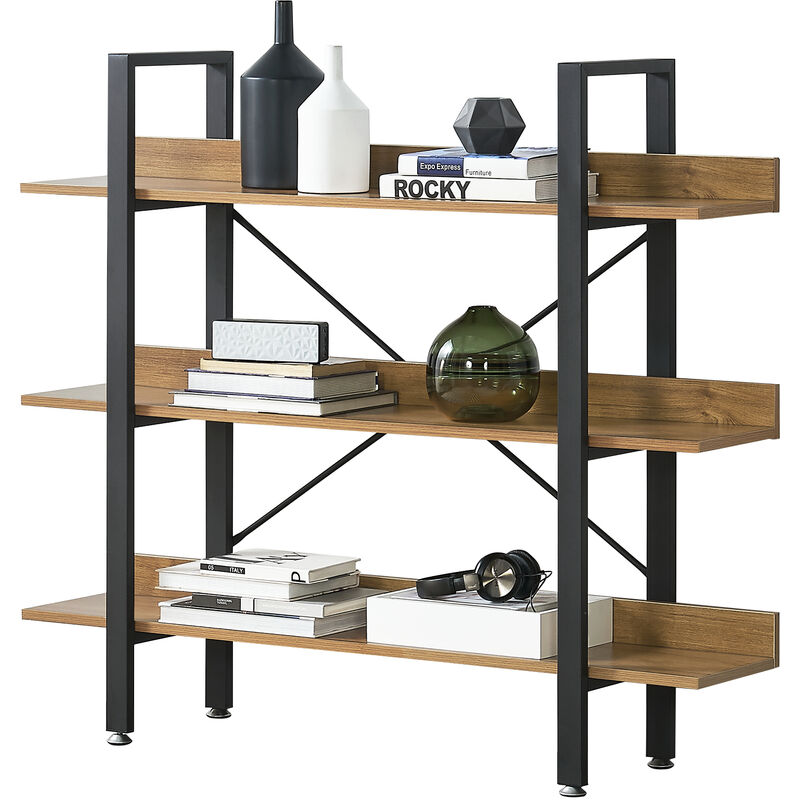 [en.casa] - Étagère Bibliothèque Lüttich 106 x 120 x 28 cm Noir et Noyer