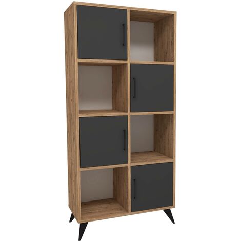 Bibliothèque 1 porte et 5 étagère Niseus H190cm Bois Chêne et