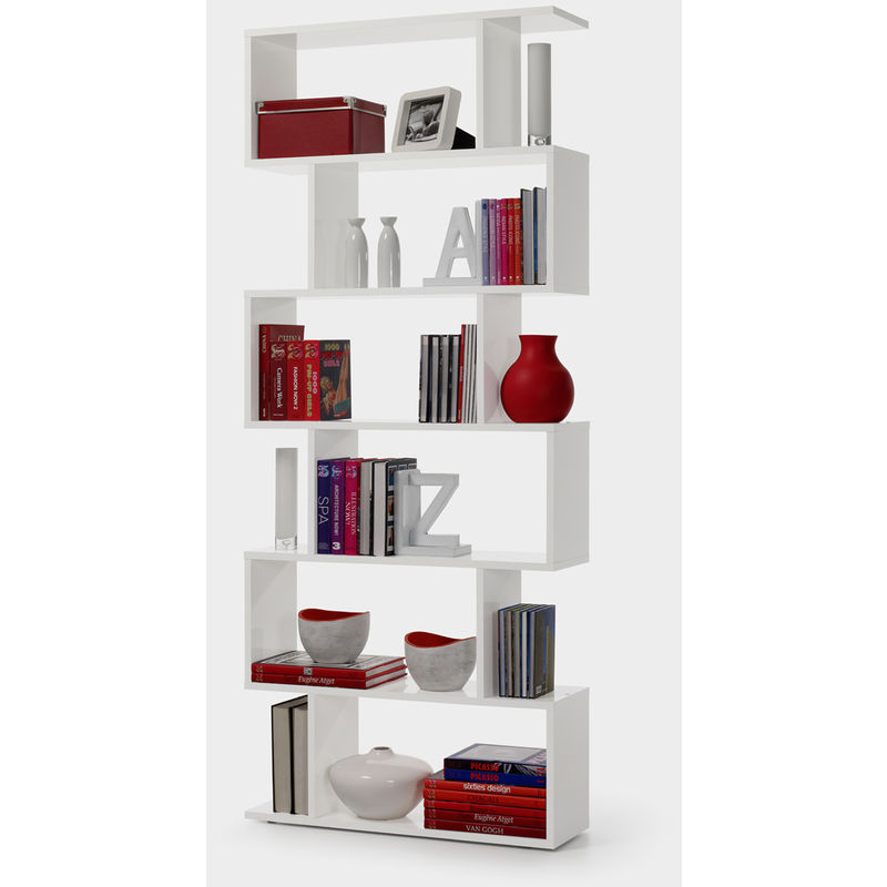 Bibliotheque avec 6 etageres coloris Blanc en melamine - Dim: 192 x 80 x 25 cm -PEGANE-
