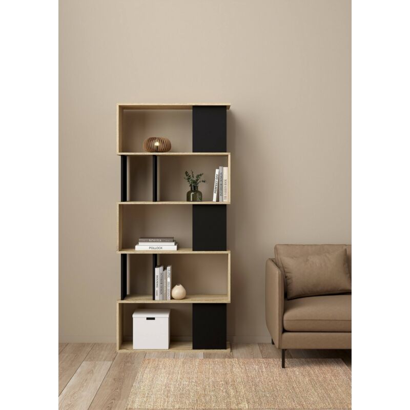 Dmora - Bibliothèque à 5 étagères 80x175x29,5, Foil et feuille, Noir