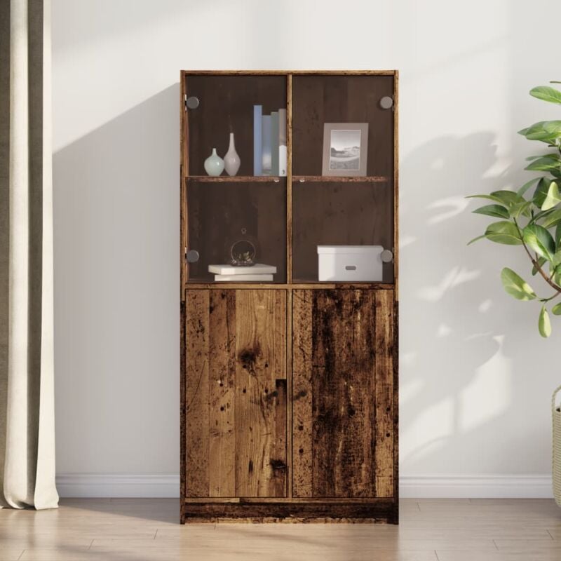 Buffet haut avec portes vieux bois 68x37x142 cm bois ingénierie Vidaxl