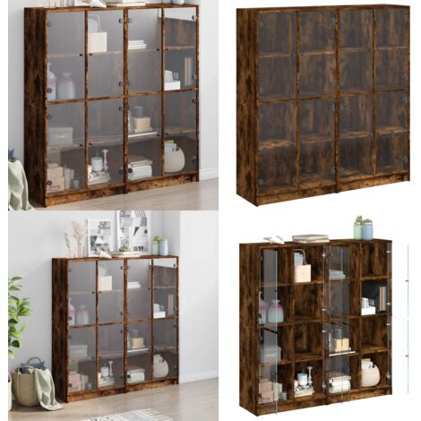 Bibliothèque avec portes chêne fumé 136x37x142 cm - Rangement livres - Meuble de rangement
