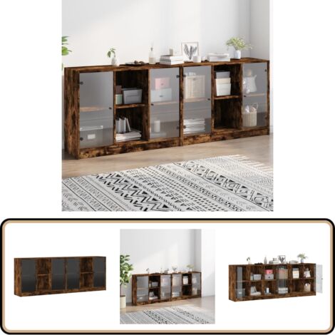Bibliothèque avec portes chêne fumé 204x37x75 cm - Bibliothèque - Meuble De Rangement - Armoire - Étagères - Buffet