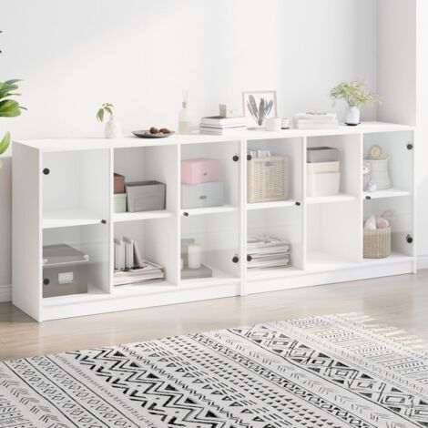 Bibliothèque avec portes-Étagère de Rangement blanc 204x37x75 cm bois d'ingénierie 977775