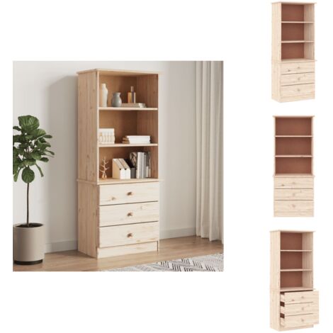 Bibliothèque avec tiroirs ALTA 60x35x142 cm bois massif de pin - Bibliothèque Murale - Bibliothèque Design - Bibliothèque Rustique - Étagère Bois - Meuble Rangement