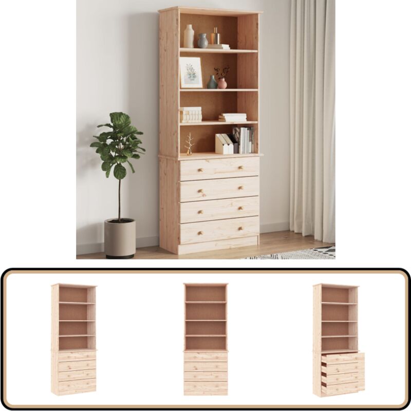 Bibliothèque avec tiroirs alta 77x35x186,5cm bois massif de pin - Bibliothèque Rustique - Bibliothèque Design - Étagère Murale - Meuble Rangement