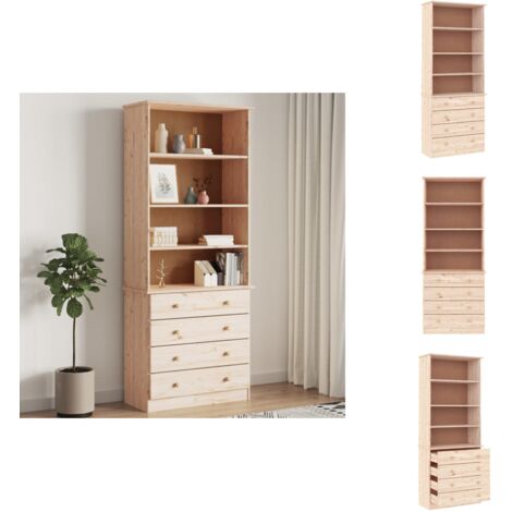 Bibliothèque avec tiroirs ALTA 77x35x186,5cm bois massif de pin - Bibliothèque Rustique - Bibliothèque Design - Étagère Murale - Meuble Rangement - Bibliothéque Bois Massif