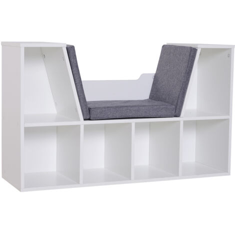 Bibliothèque banc 2 en 1 avec coussins siège, étagère cube 6 compartiments ouverts + 2 niveaux, 102x30x61 cm, gris