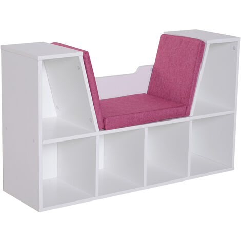 Bibliothèque banc 2 en 1 - 6 casiers blanc coussins inclus