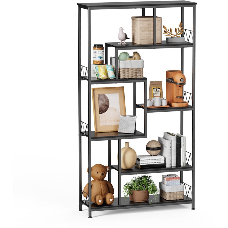 Bibliothèque Bealife tagère de Rangement 7 Niveaux Cadre en Métal Pied Réglable 100 x 30 x 180 cm Noir