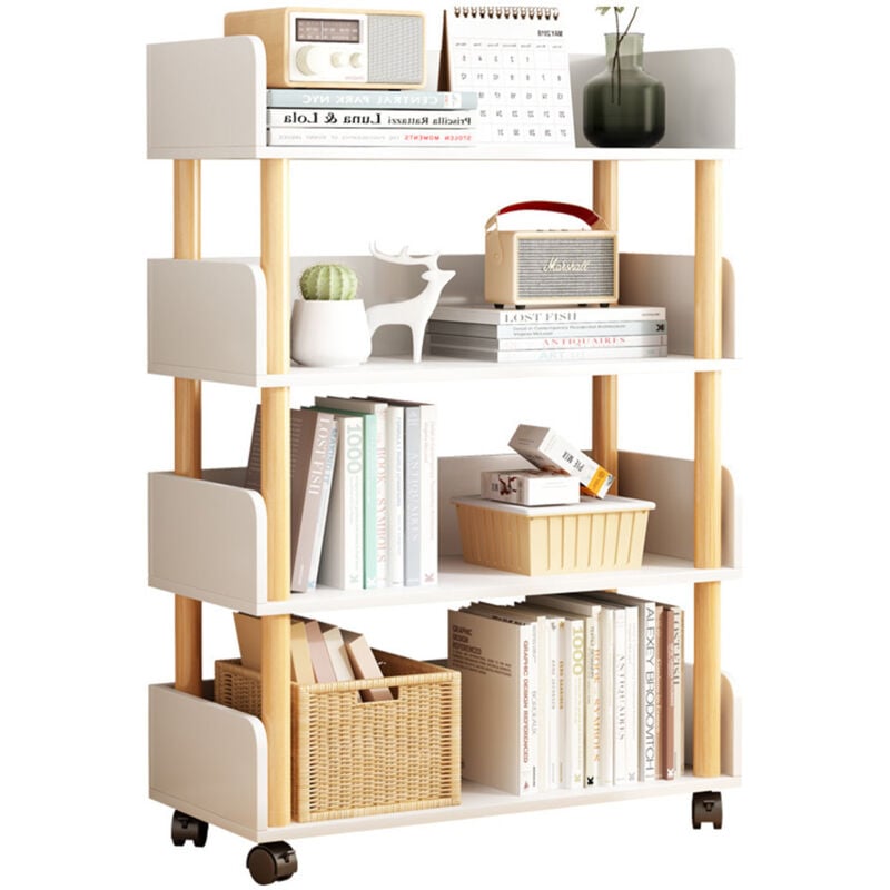 Sinbinta - Bibliothèque, bibliothèque ouverte, moderne présentoir autoportant, étagères en bois, stand d'exposition, armoire de rangement - 4 niveaux