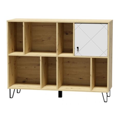 Bibliothèque BILBAO coloris chêne et blanc mat 123,4 x40 x 95,2 cm