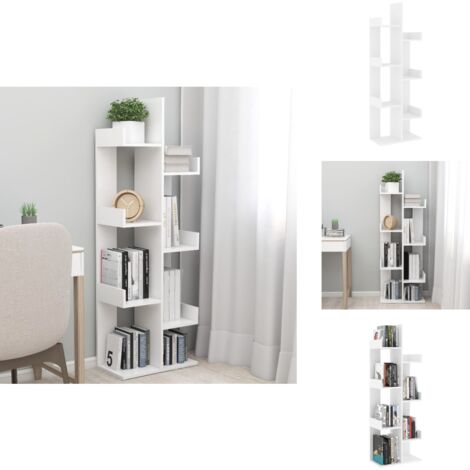 Bibliothèque Blanc 48x25,5x140 cm Bois d’ingénierie - Bibliothèque Blanche - Bibliothèque Design - Bibliothèque Rangement - Étagère Murale - Bibliothèque Moderne