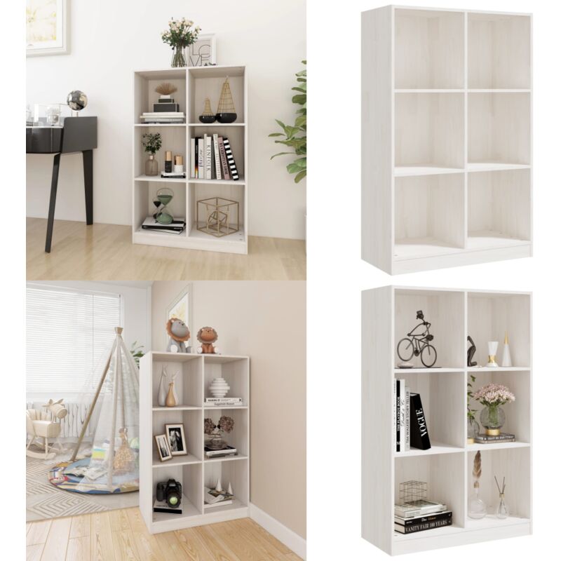 Bibliothèque Blanc 70x33x110 cm Bois de pin massif - Bibliothèque Blanche - Bibliothèque Design - Bibliothèque Bois - Bibliothèque Salle À Vivre