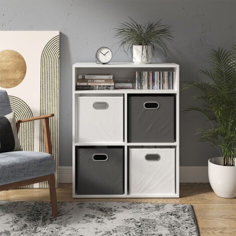Vicco – Bibliothèque blanche 72 cm de large – 90,2 cm de haut – 4 compartiments – Panneaux de particules 16 mm – Revêtement mélamine