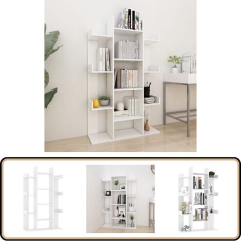 Bibliothèque Blanc 86x25,5x140 cm Bois d’ingénierie - Bibliothèque Blanche - Bibliothèque Design - Étagère Rangement - Bibliothèque Moderne - Bibliothèque Salle À Manger