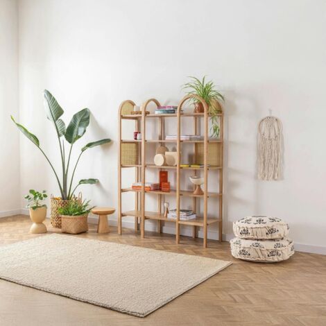 Bibliothèque cannage & effet bois - double arche ovale TANDI