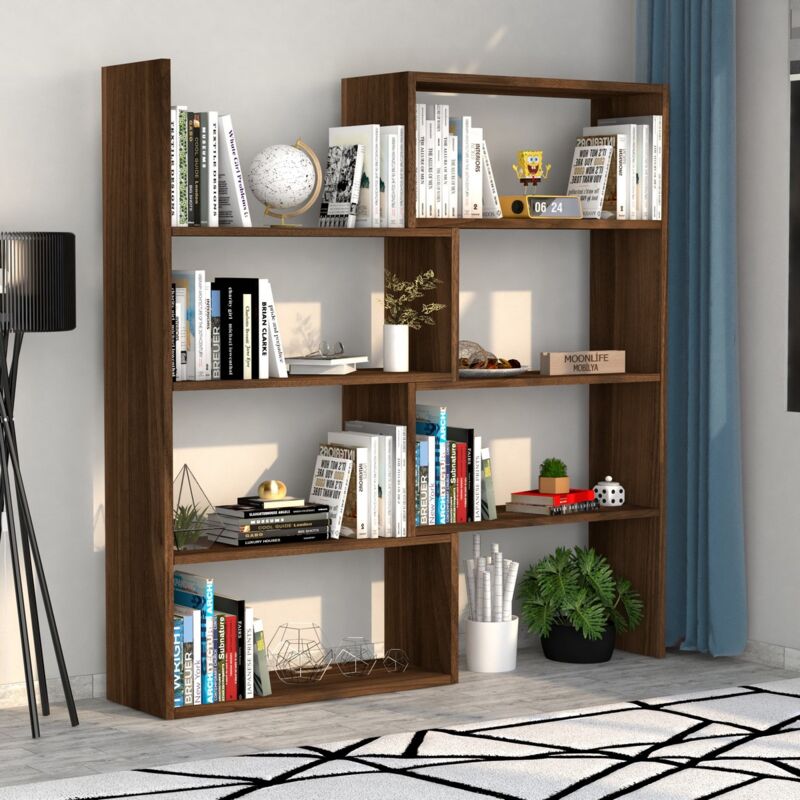 Epikasa - Bibliothèque Chase, Panneau Aggloméré Mélaminé, Marron, 20x120x118 cm