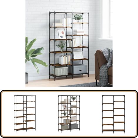 Bibliothèque chêne fumé 100x32x170 cm bois d'ingénierie et fer - Bibliothèque Murale - Bibliothèque Industrielle - Étagère Bois - Meuble Rangement - Bibliothéque Moderne