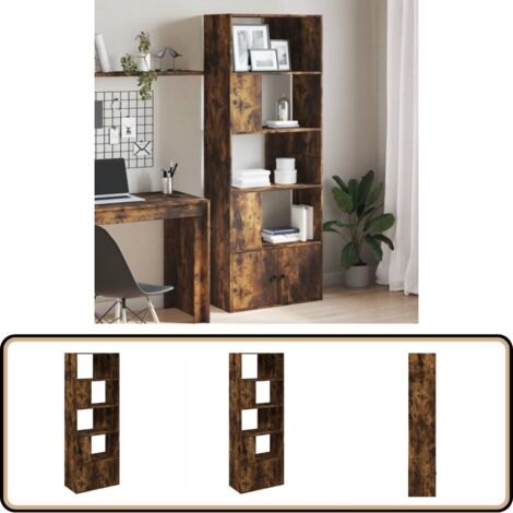Bibliothèque chêne fumé 70x36x189 cm bois d'ingénierie - Bibliothèque - Meuble Rangement - Étagère - Bibliothéque Design - Bibliothèque Moderne