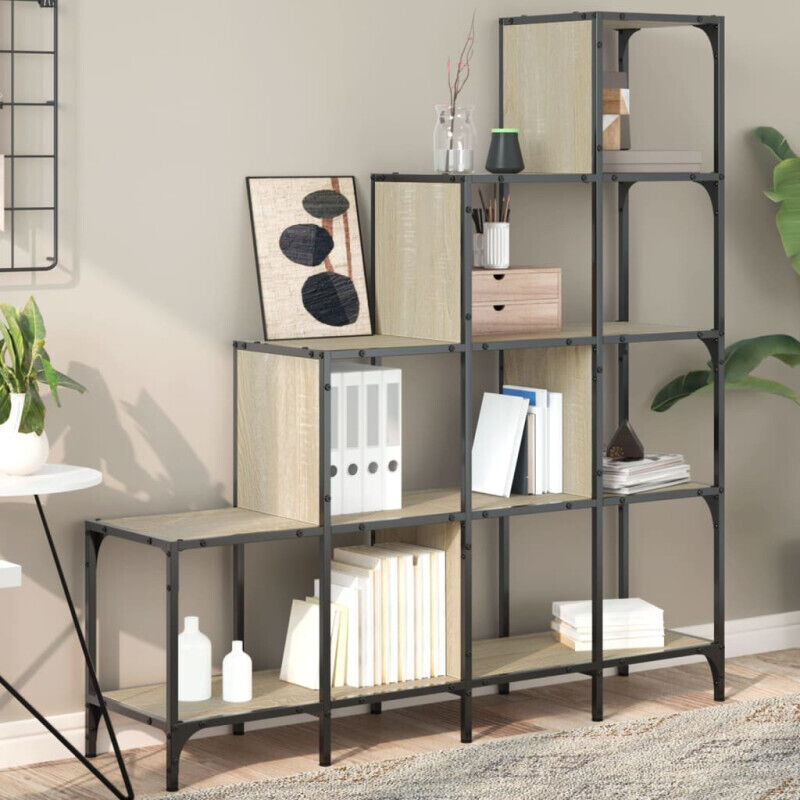 Bibliothèque chêne sonoma 122x30x132cm bois ingénierie et métal - Vidaxl