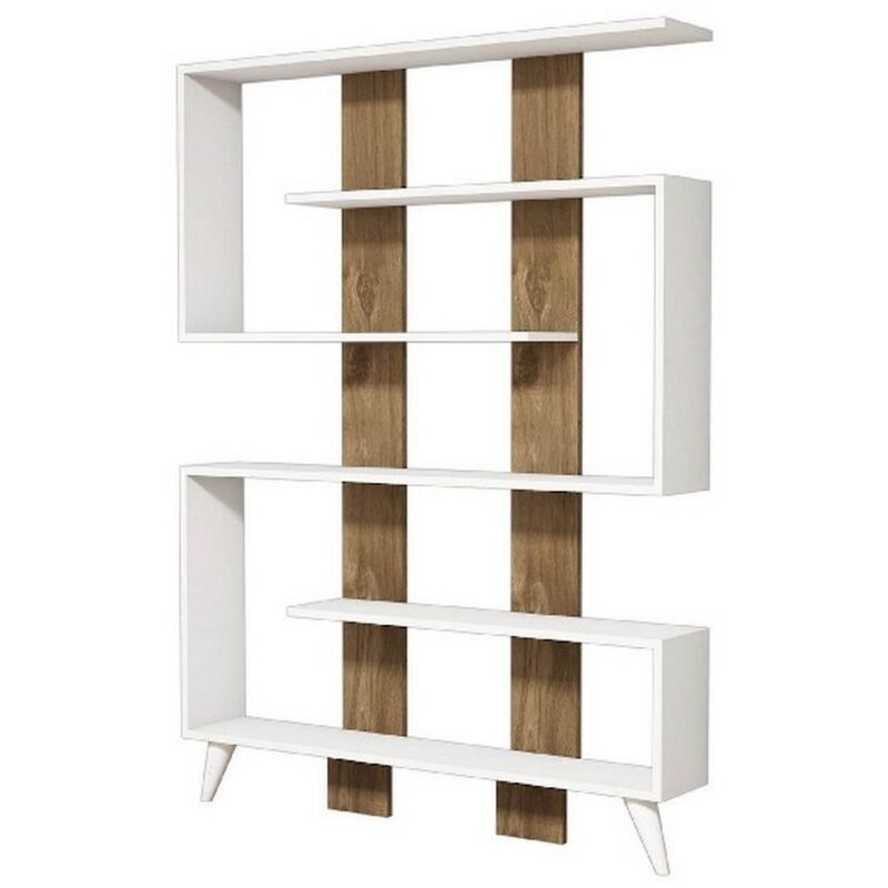 Bibliothèque Clarissa, Panneau Aggloméré Mélaminé, Blanc, Noyer, 120x22x164 cm