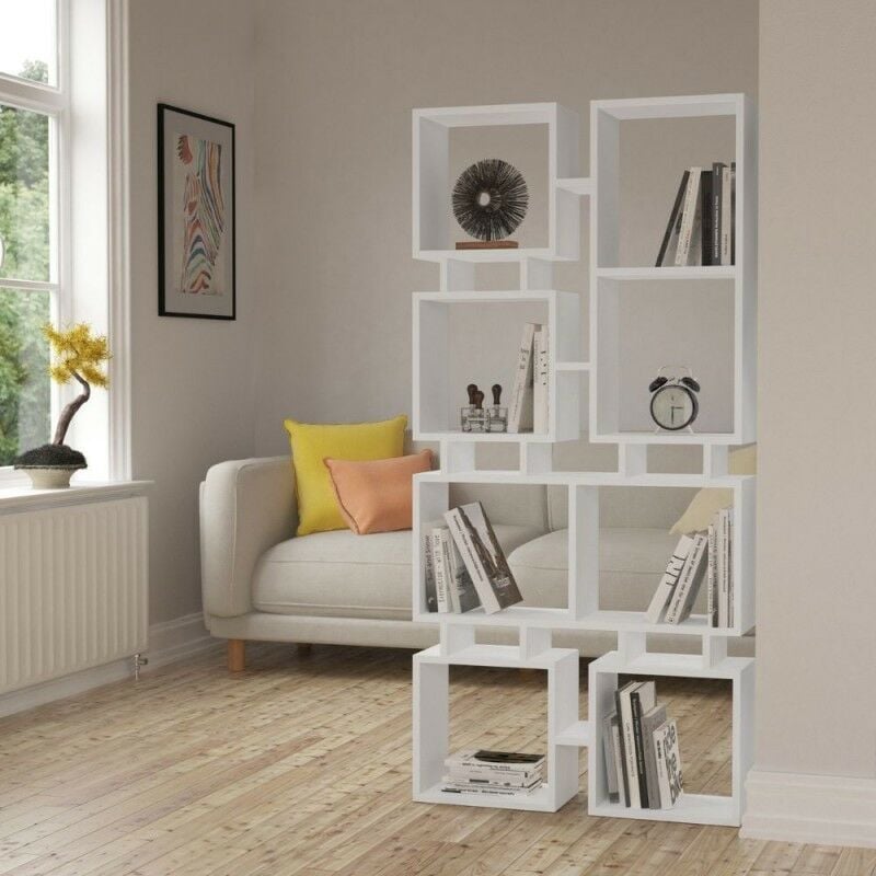 Toscohome - Bibliothèque cube en bois double face 79x166,5h cm blanc - Rail
