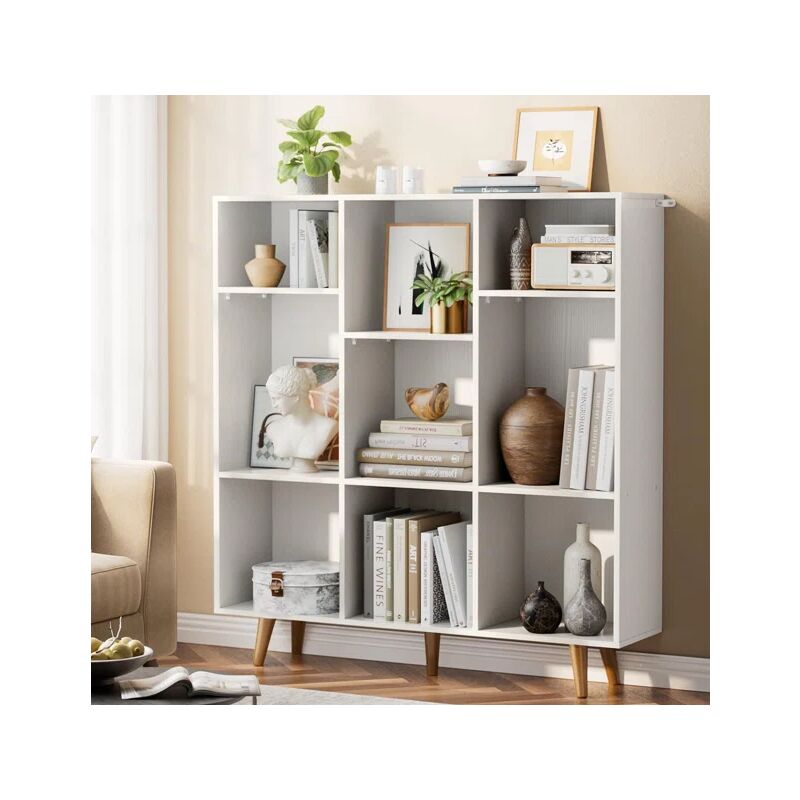 Pipishell - Bibliothèque cube – Étagère ouverte, etagere bois, 3 niveaux et 9 compartiments, design moderne, 100 x 24.5 x 108 cm, Meuble de rangement