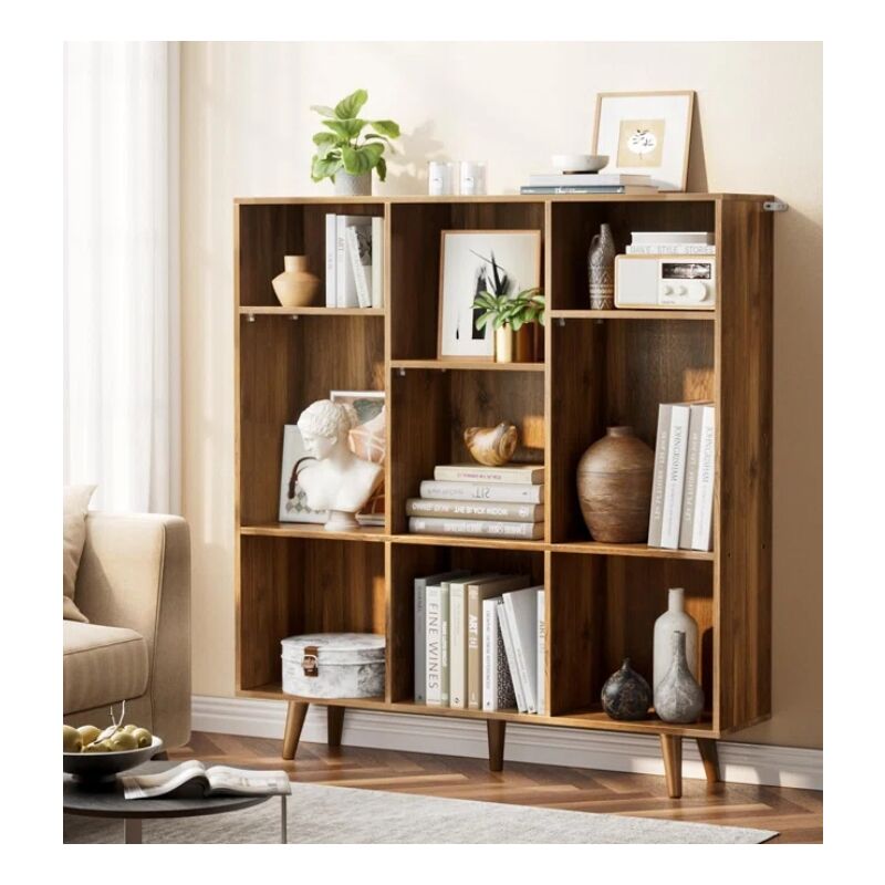 Pipishell - Bibliothèque cube – Étagère ouverte, etagere bois, 3 niveaux et 9 compartiments, design moderne, 100 x 24.5 x 108 cm, Meuble de rangement