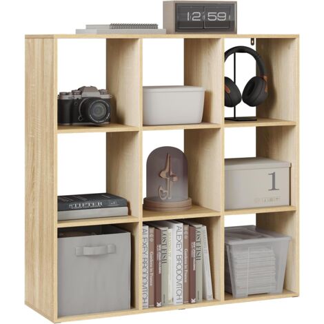 Bibliothèque Cubique à 9 Compartiments Ouverts WOLTU, 94x29,5x93 cm, Étagère de Rangement à 3 Niveaux, Meuble de Rangement, Chêne Clair
