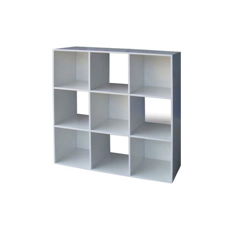 Bibliothe'que Cubo 9 compartiments carre's couleur blanche cm91x30x91h en e'tage're mobile en me'lamine
