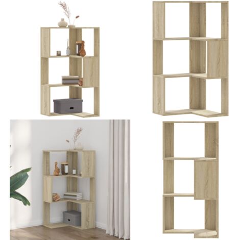 Bibliothèque d'angle à 3 niveaux chêne sonoma bois d'ingénierie - Étagère à livres - Rangement d'angle