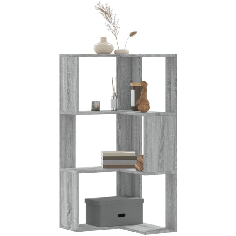 Bibliothèque d'angle à 3 niveaux sonoma gris bois d'ingénierie - Vidaxl