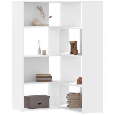 Bibliothèque d'angle à 4 niveaux blanc bois d'ingénierie vidaXL