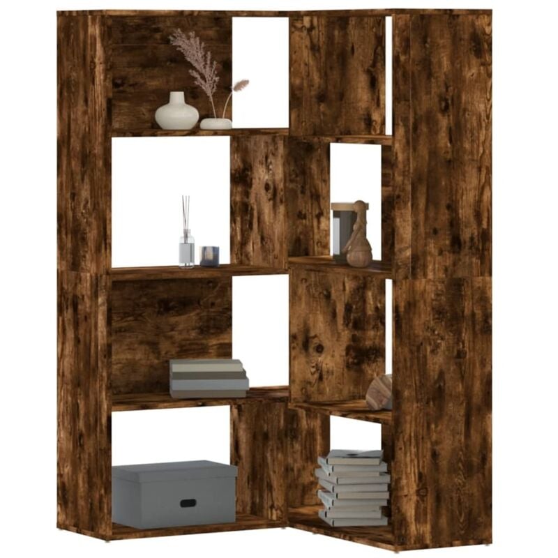 Bibliothèque d'angle à 4 niveaux chêne fumé bois d'ingénierie - Vidaxl