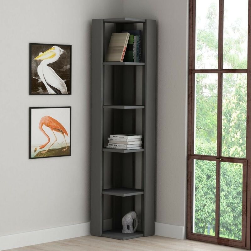 Toscohome - Bibliothèque d'angle avec étagères couleur anthracite 34x161h cm - Nati