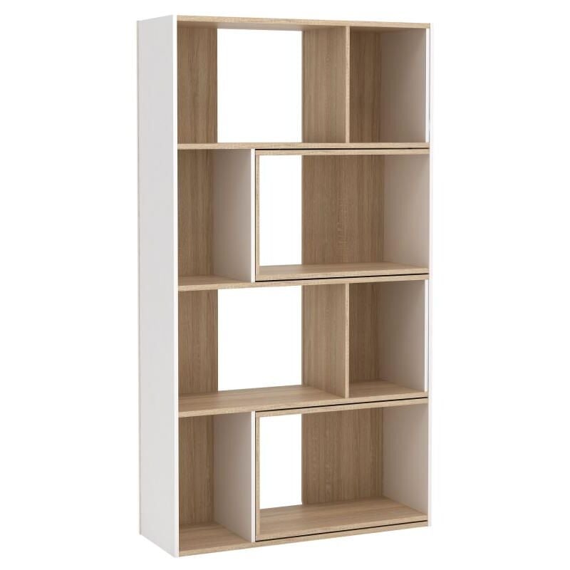 Vente-unique - Bibliothèque d'angle modulable - 8 à 12 niches - Naturel et Blanc - darlena