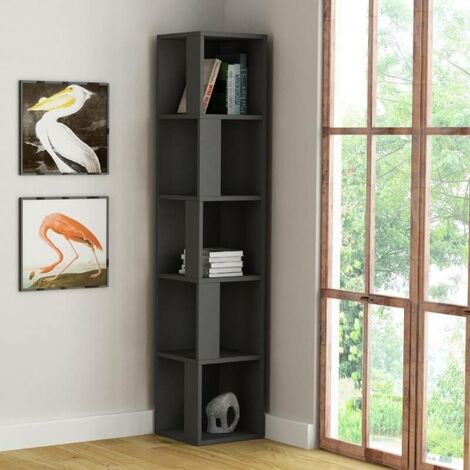 Bibliothèque d'angle Piano anthracite 5 étagères 31,4x31,4x158,9