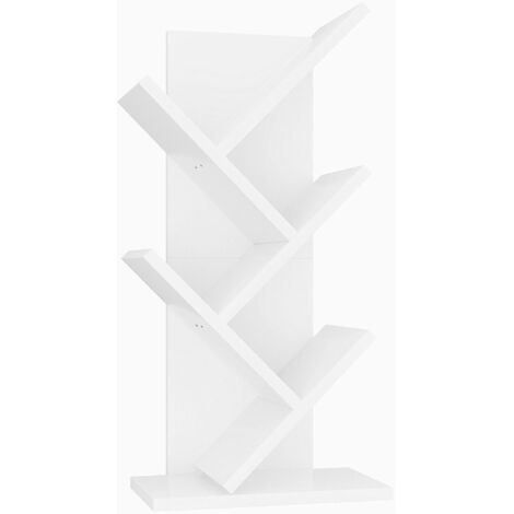Bibliothèque d'arbre à 4 Étages, Étagère à Livres sur Pied, Étagère de Rangement pour Magazines, CD, pour Salon, Chambre, Bureau, 30×17×60CM Blanc