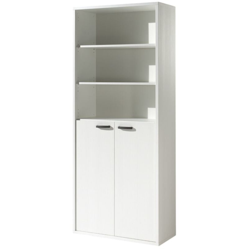 Meublorama - Bibliothèque de bureau – 2 portes et étagères – Collection soon – Blanc Mat