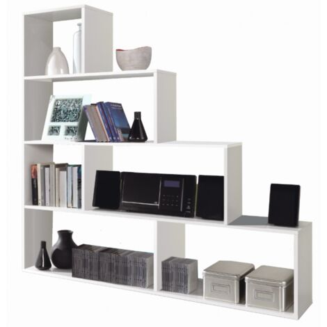 Bibliothèque décorative 145x29x145 cm avec 6 étagères en blanc brillant – Ledra