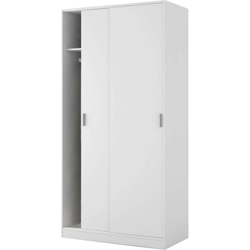 Dmora Vestiaire Lansing, Armoire de chambre à 2 portes coulissantes, Armoire avec étagère et barre de cintre, cm 100x50h200, Blanc