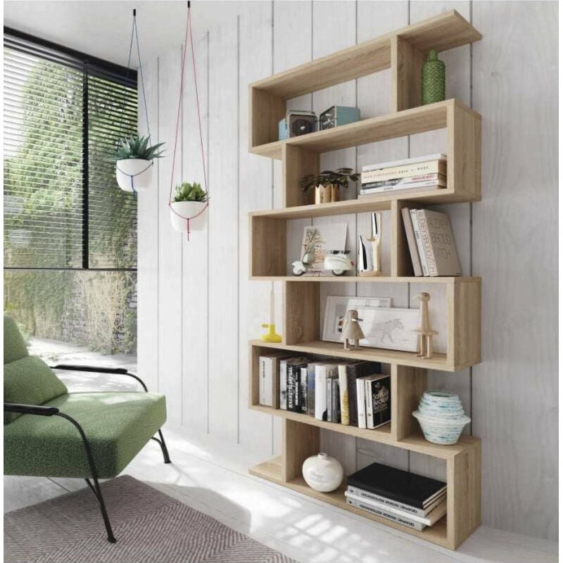 Dmora - Librairie Joliet, Bibliothèque haute double face, Étagère de séparation avec 5 étagères, Étagère de bureau moderne, cm 80x25h192, Chêne, avec