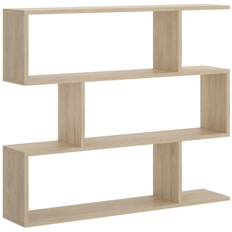 Dmora - Librairie Hampton, Bibliothèque basse double face, Étagère à trois compartiments, Étagère de bureau moderne, cm 110x25h97, Chêne