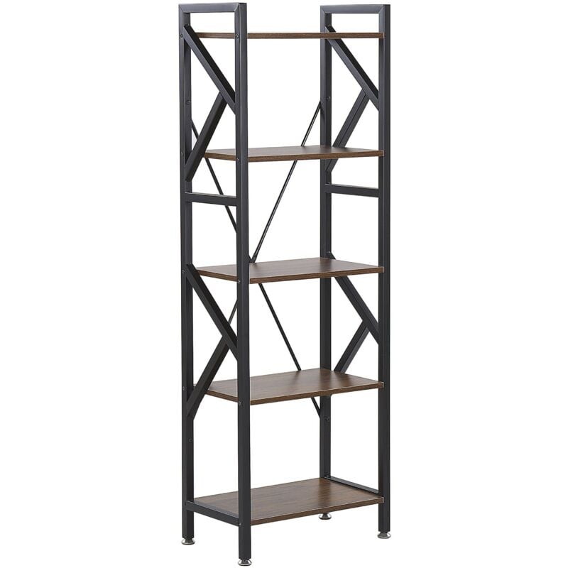Beliani - Bibliothèque Étagère Design Effet Bois Foncé et Noir avec 5 Compartiments Ouverts Meuble de Rangement pour Salon au Style Industriel